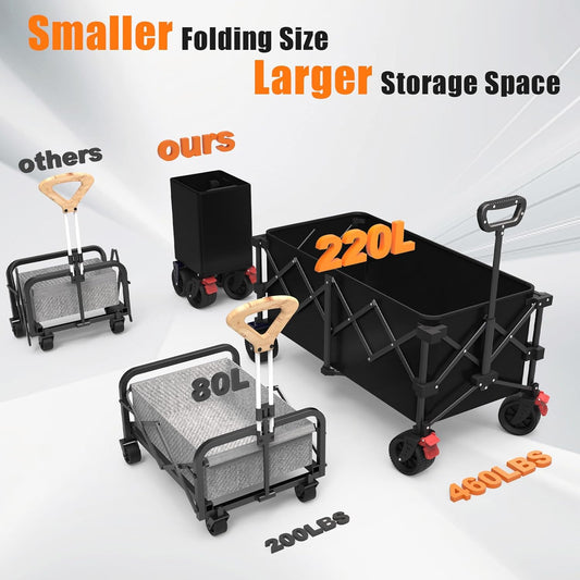 41" L Collapsible Large Wagon Cart Foldable, 460LB Weight Capacity 220