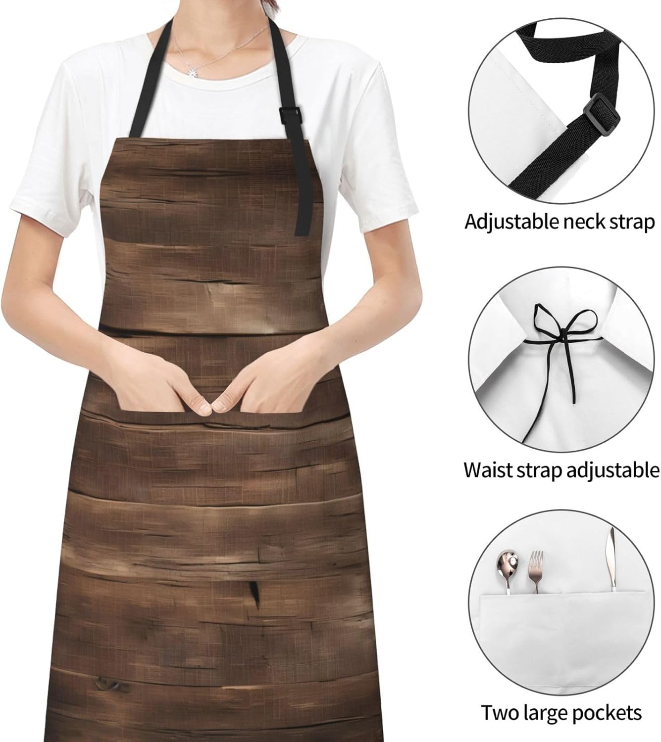 Rustic Old Barn Wood print Waterproof apron with pocket adjustable cooking apron for adult kitchen bibs to bake