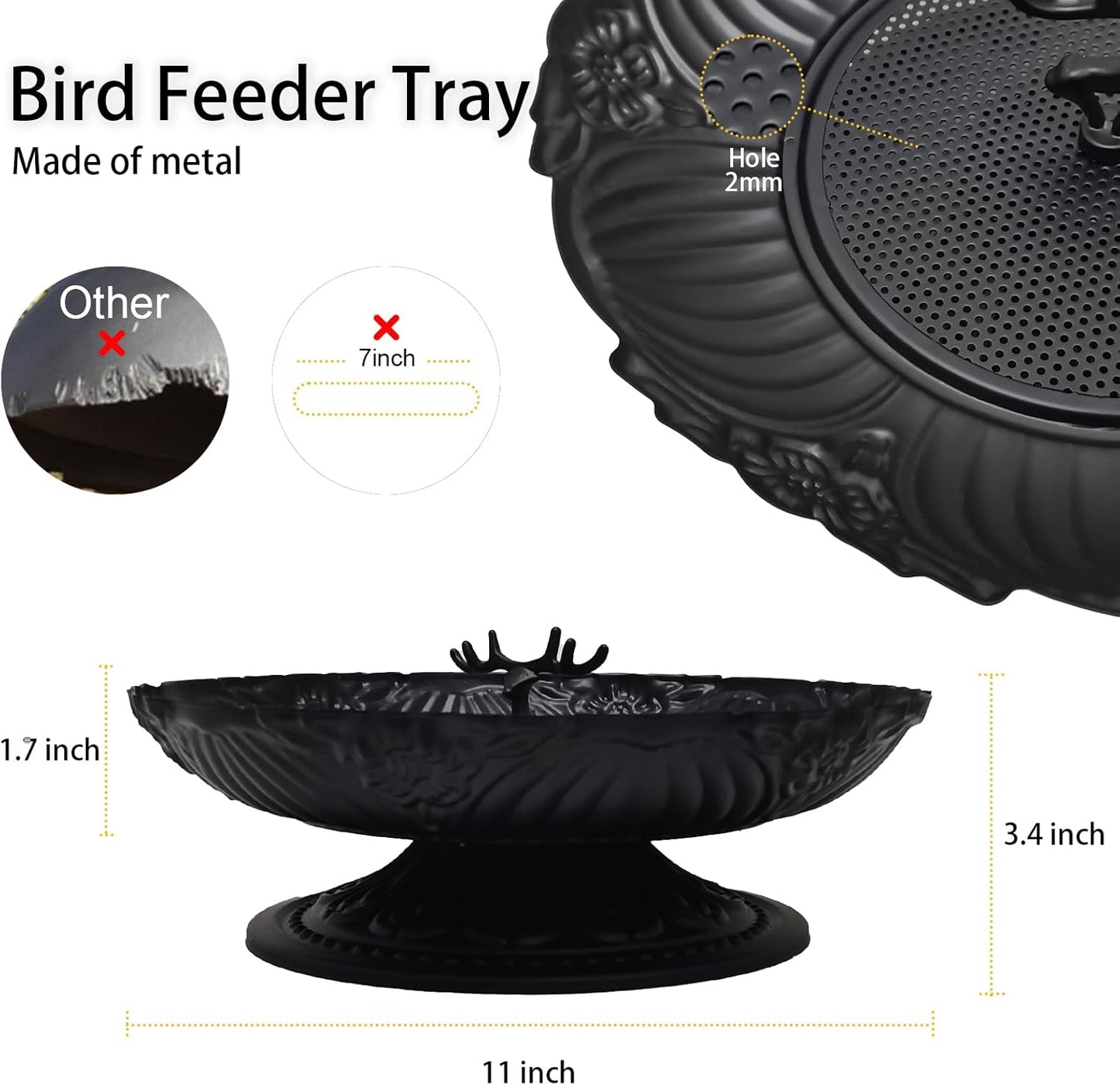 Ground Bird Feeder for Outdoors,11 Inches Metal Platform Bird Feeders Tray for The Garden/Backyard(1pack)
