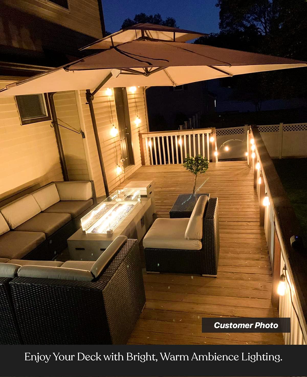 Brightech Ambience Pro Incandescent Outdoor String Lights - 48 Ft Dimmable Patio Light - 40W Commercial Waterproof Porch String Lights for Outside, Backyard - 15 Vintage Filament Bulbs, Warm White