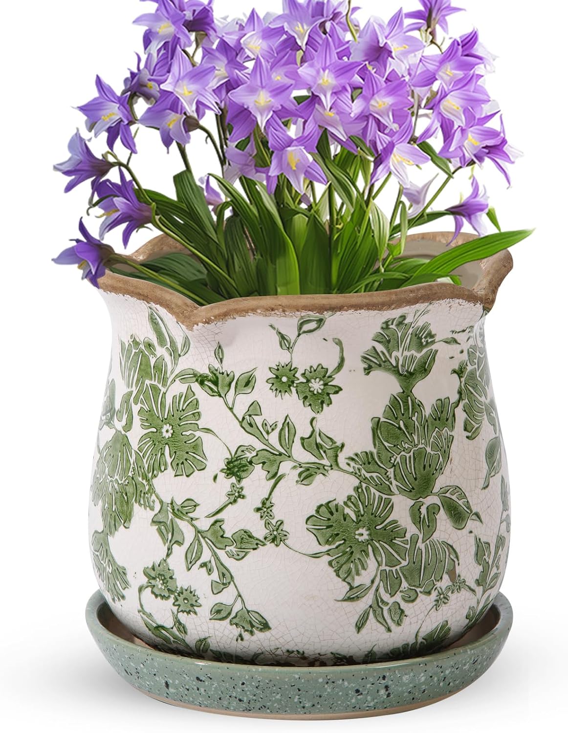 Ceramic-Planters-for-Indoor-Plants with Saucer, 6 inch Vintage Ice Cra