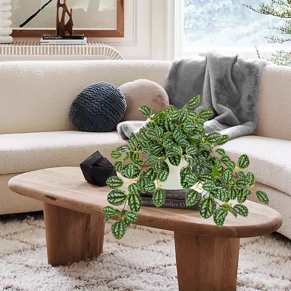 Fake Hanging Plants in Ceramic Pot with Wooden Stands,Artificial Ivy Leaves Plant Faux Greenery Vine Plants for Home Bedroom Office Table Shef Desk Indoor Outdoor Decor Green
