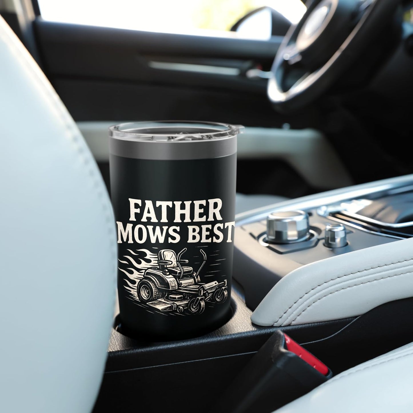 Father Mows Best Zero-Turn Mower, Funny Dad Lawn Mowing Stainless Steel Insulated Tumbler