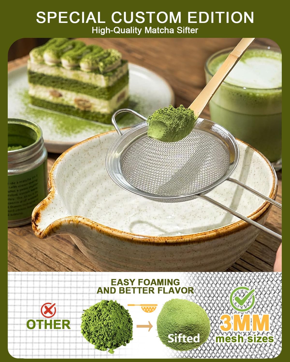 Matcha Whisk Set with Matcha Bowl, Matcha Whisk Holder Matcha Bamboo Whisks, Scoop, Sifter, Funny Gifts for Women Mom Her Girl Friend Home Kitchen Decor Gifts for Tea Enthusiasts Christmas