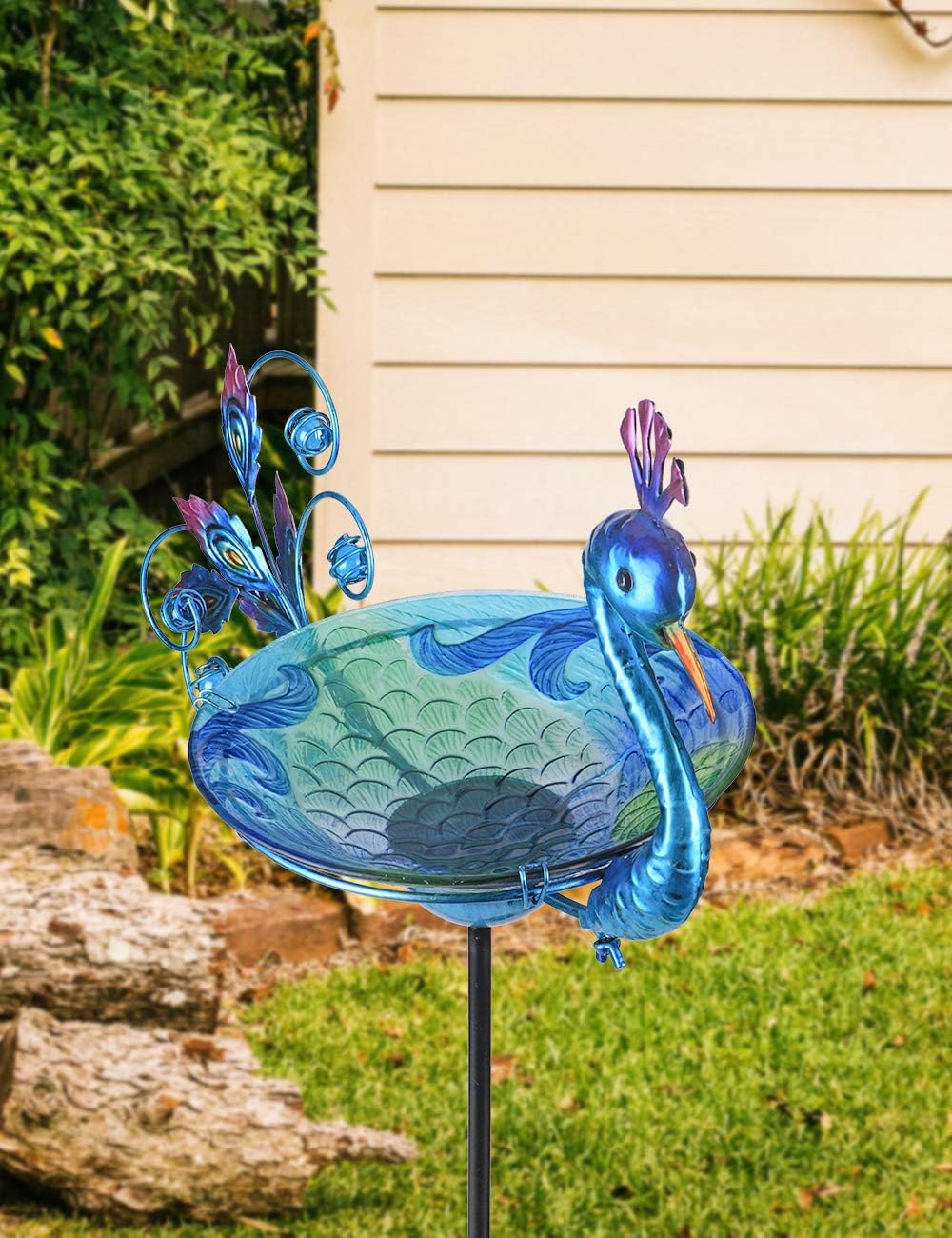 MUMTOP Outdoor Bird Bath Solar Birdbath Small Birdfeeder with Peacock 
