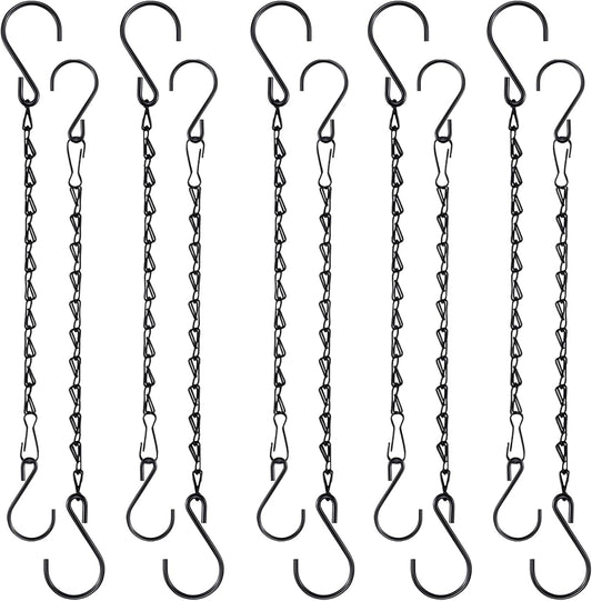 Chain for Hanging Plants, 10 Inch Black Plant Chains for Hanging Planter Baskets Kits with Hooks for Bird Feeder Wind Chime, Small Chains Perfect for Indoor Outdoor Decor (10 PCS)