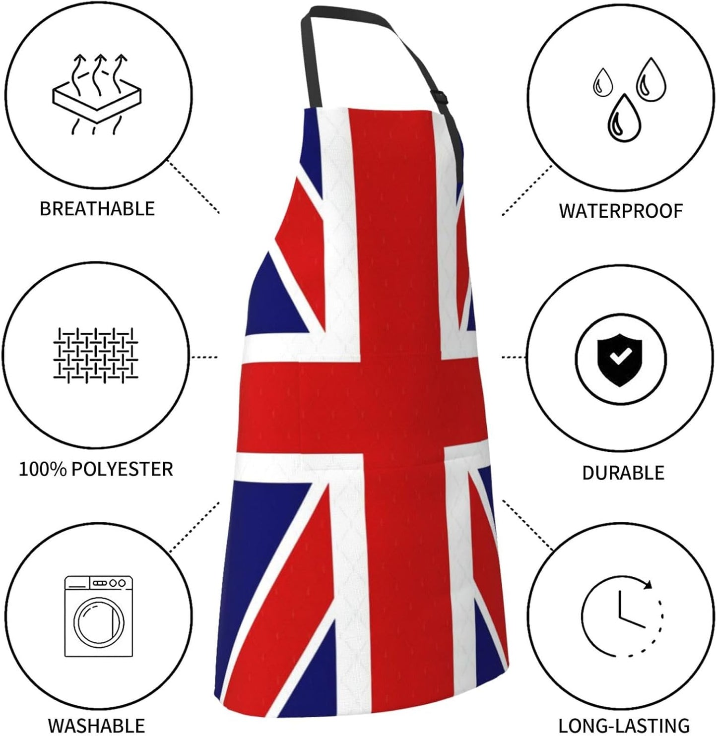 English flag print Waterproof chef's apron with pocket apron for kitchen cooking baking barbecue and gardening