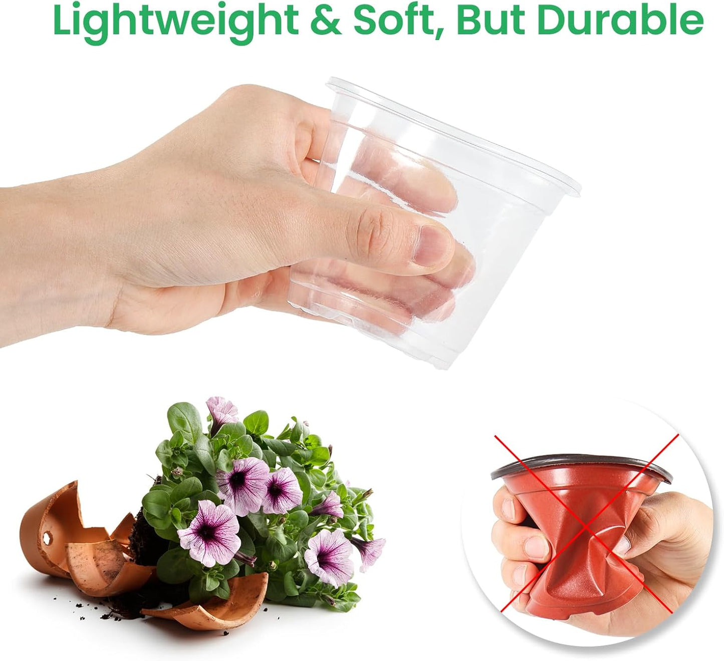 36 Packs 5/4/3.5 Inch Reinforced Clear Nursery Pots with Drainage Hole