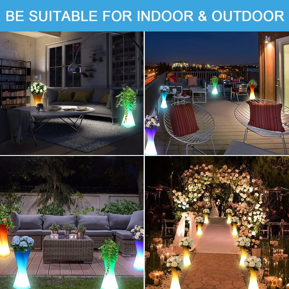 20-inch Modern LED Vase Night Light, Rechargeable Floor Mood Lamp w/Re