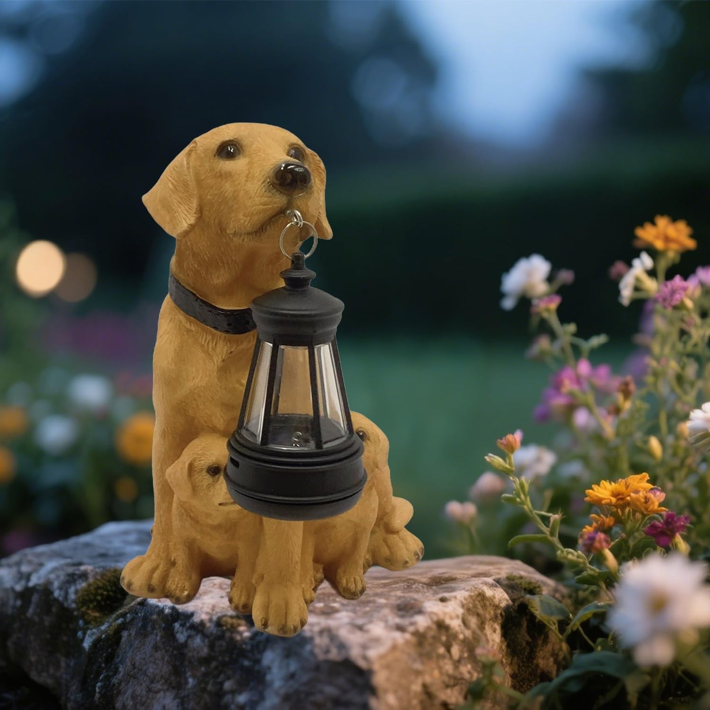 Garden Dog Statues with Solar Lantern, Outdoor Resin Figurine Solar Lights for Yard, Balcony & Porch Decor, Labrador Family Decoration Art Sculpture, Housewarming Garden Gift.(Labrador Family)