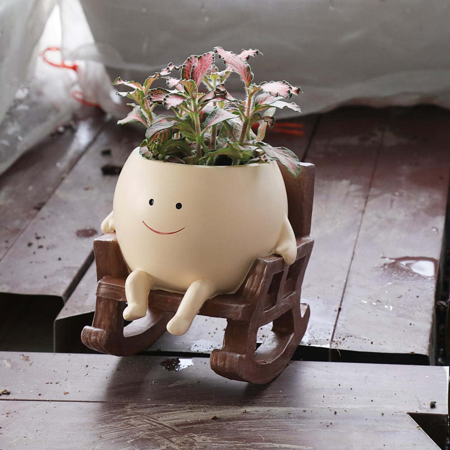 Smily Face Planter Pot Cute Resin Flower Head Planters for Indoor Outd