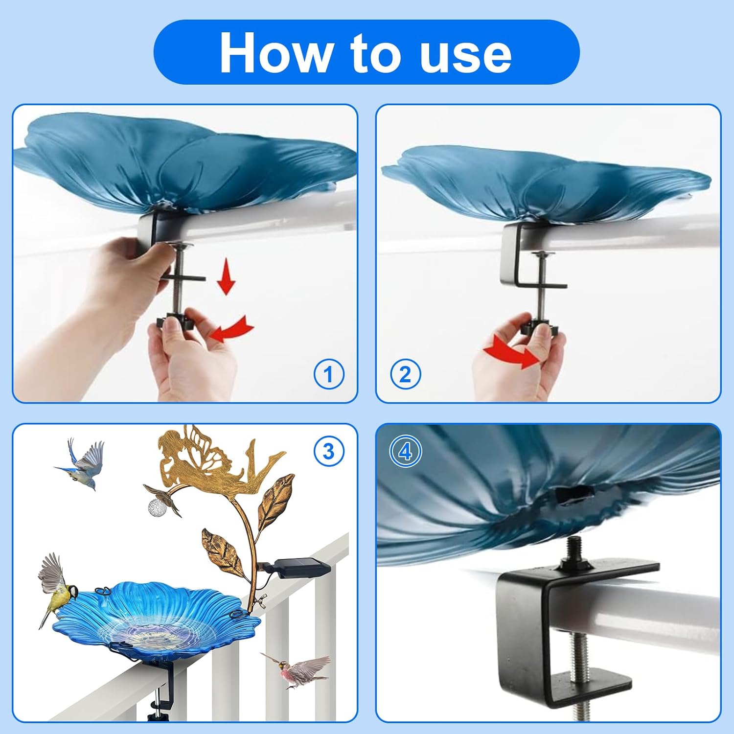 Homight Deck Installation Bird Bath, Hummingbird Solar Bird Bath LED L
