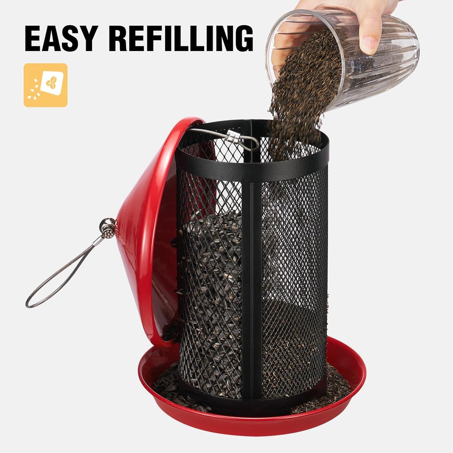 Veehoo Metal Bird Feeder for Outdoors-Dual Seed Chambers & Wild Bird F