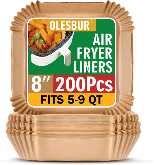 Air Fryer Liners Disposable, 200Pcs 8 Inch Airfryer Paper Liners, Unbleached Parchment Paper for Air Fryer Basket, Non-Stick Air Fryer Accessories, Liners for Baking, Parchment Paper Sheets
