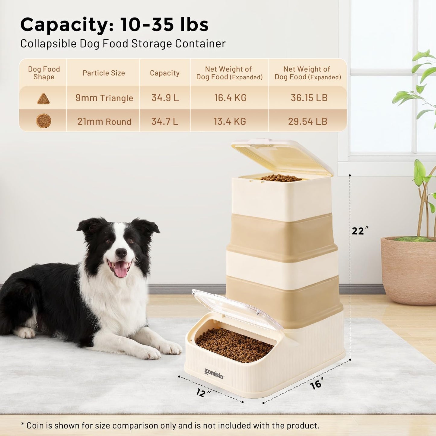30-40lbs Collapsible Dog Food Storage - First-in, First-out Easy Dispense Base for Freshness, Pet Food Storage Containers with Transparent Lid and Scoop