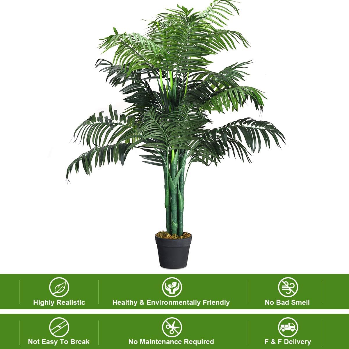 Goplus Artificial Palm Tree, 3.5 Feet Tall Potted Fake Greenery Tropical Plant, Faux Floor Tree for Indoor Outdoor Home Living Room Decor