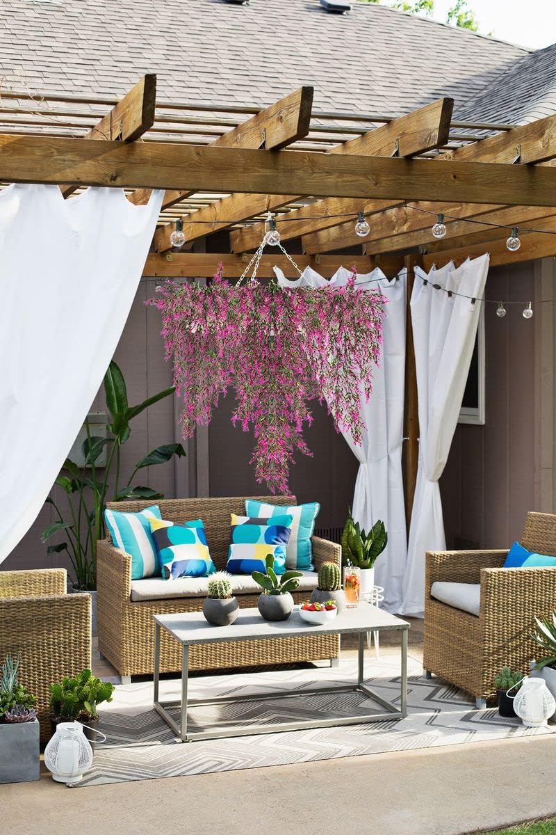 RECUTMS Artificial Hanging Plants, Faux Hanging Plants UV Resistant Home Decor Fake Hanging Plants for Garden Porch Window Patio Hanging Planter Home Party Wedding Decor (Fuchsia)