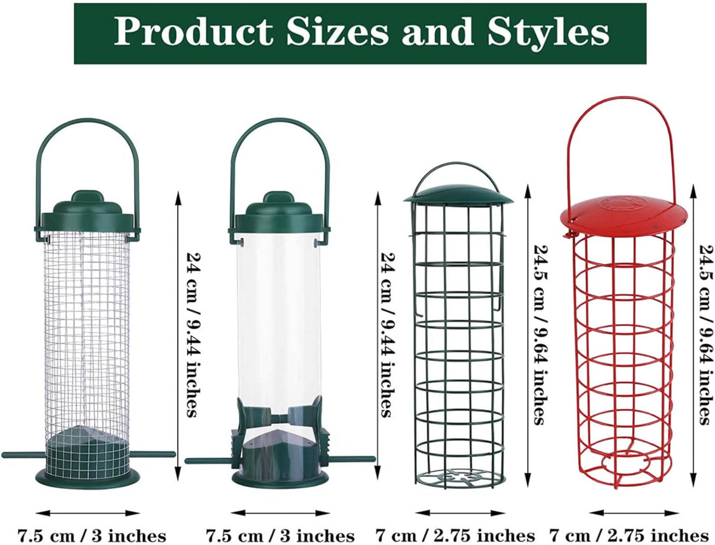 Hanging Wild Bird Feeder with Perch Clear Tube Mesh Suet Metal Bird Feeders for Garden Yard Outdoor