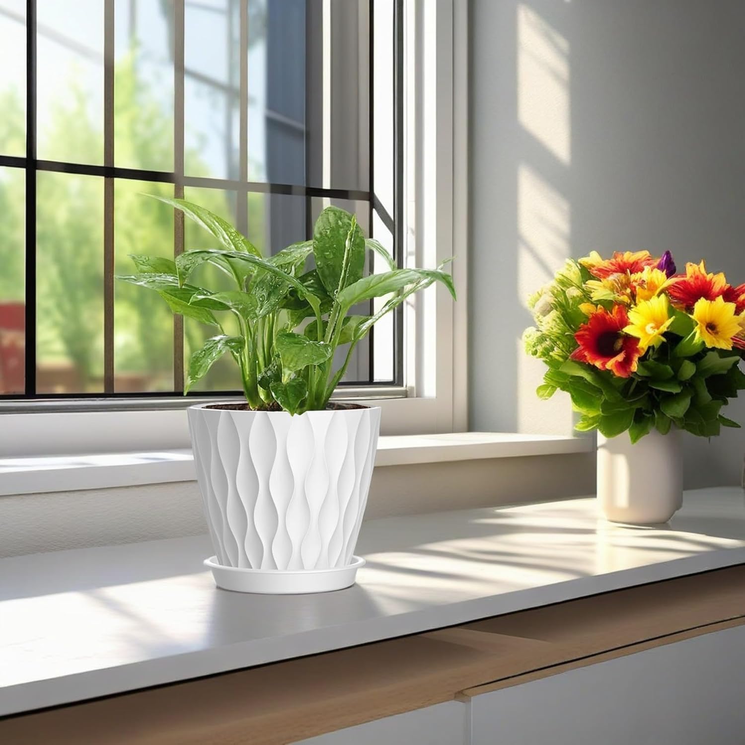 4 Inch Plant Pots, 6 Pack Indoor Flower Pots, Planters with Drainage H