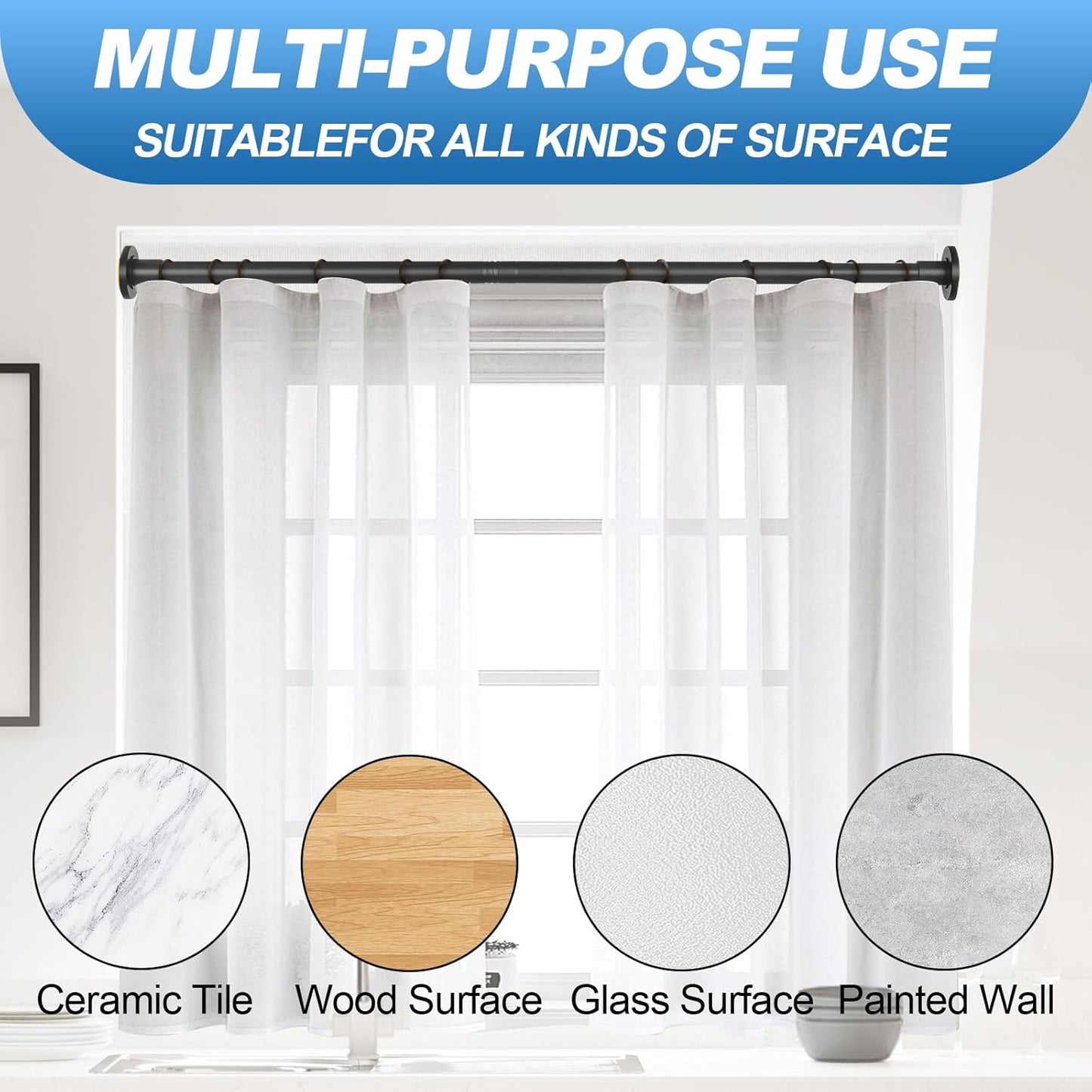 Black Shower Curtain Rod 31 to 80 Inch,1 Inch Diameter Adjustable Spring Tension Stainless Steel Telescoping Rod,Easy Install,No Rust
