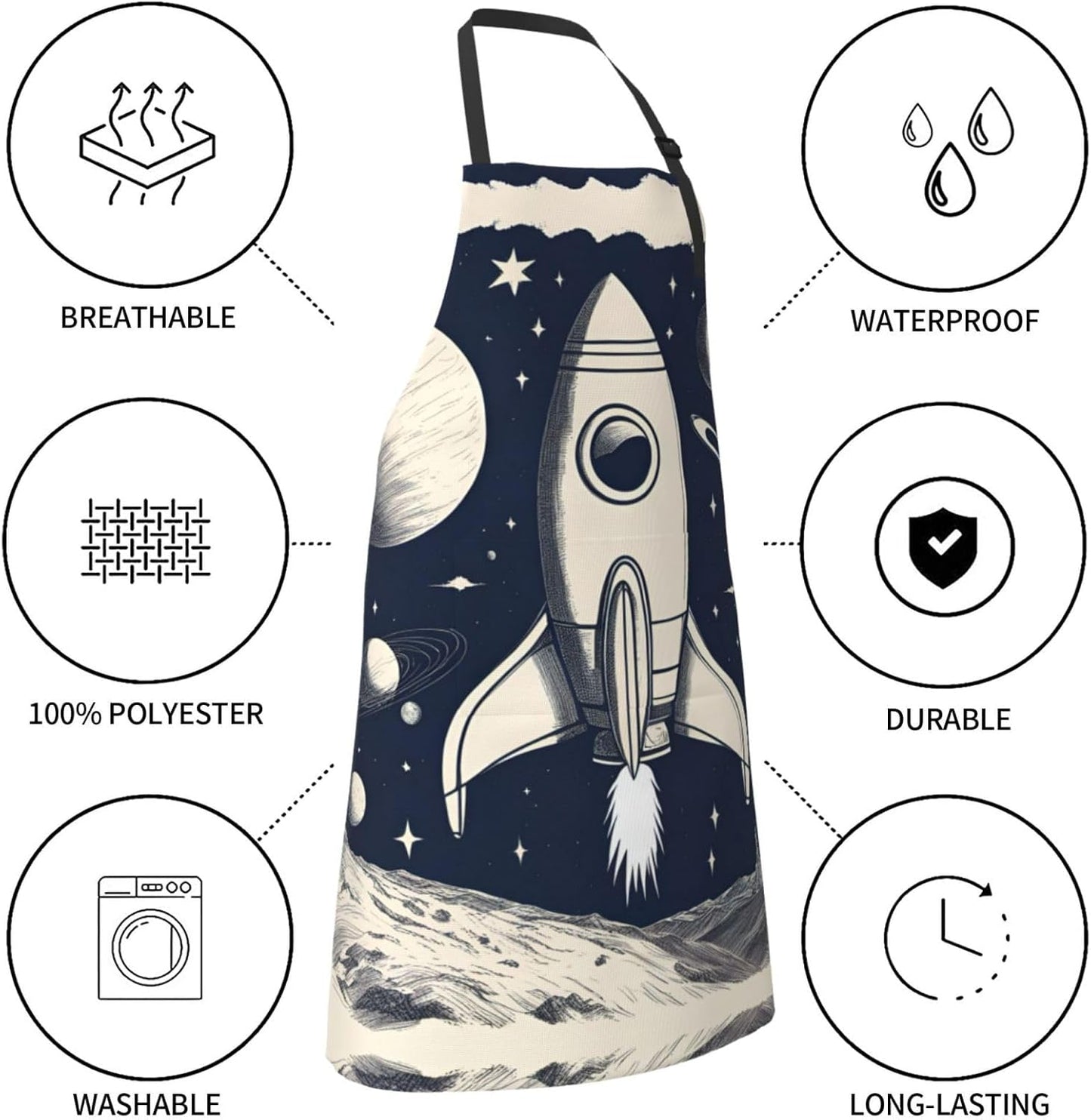 Rocket in Space print Waterproof chef's apron with pocket apron for ki