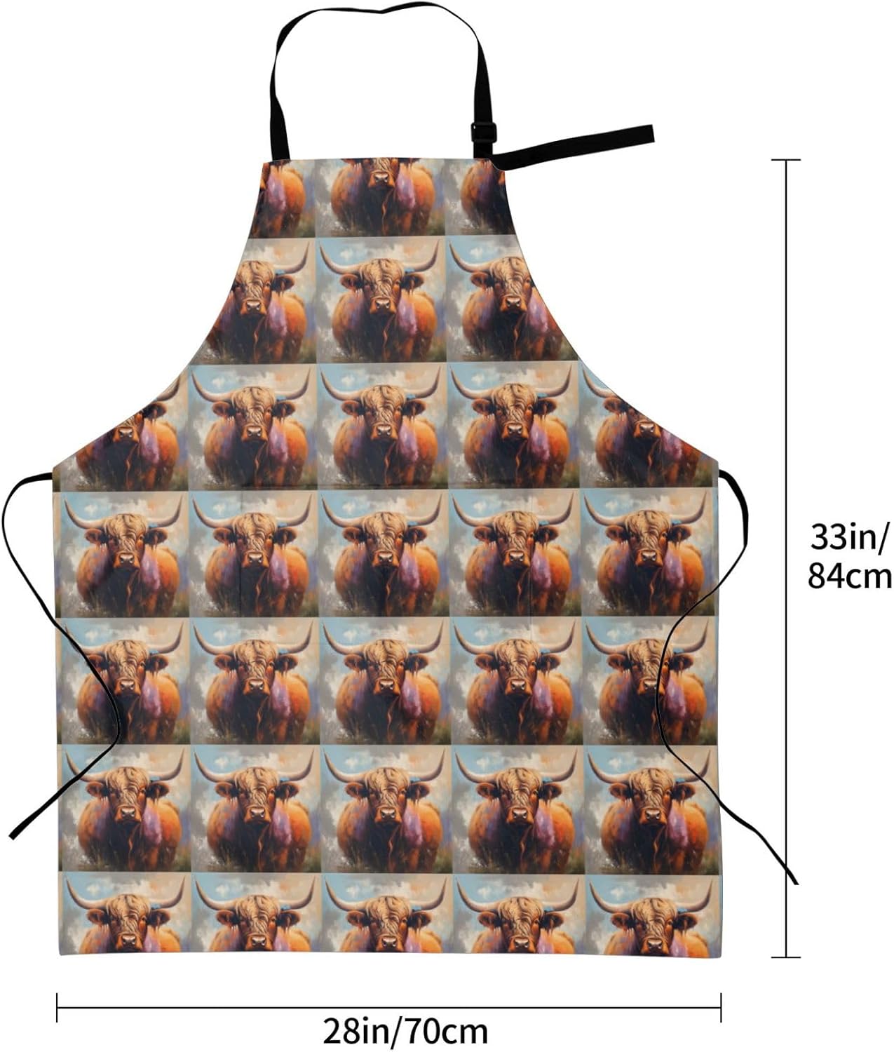 YANYU Highland Cow Print 28x33 In Kitchen Apron Stylish Chef Apron with Pockets for Cooking Baking Painting