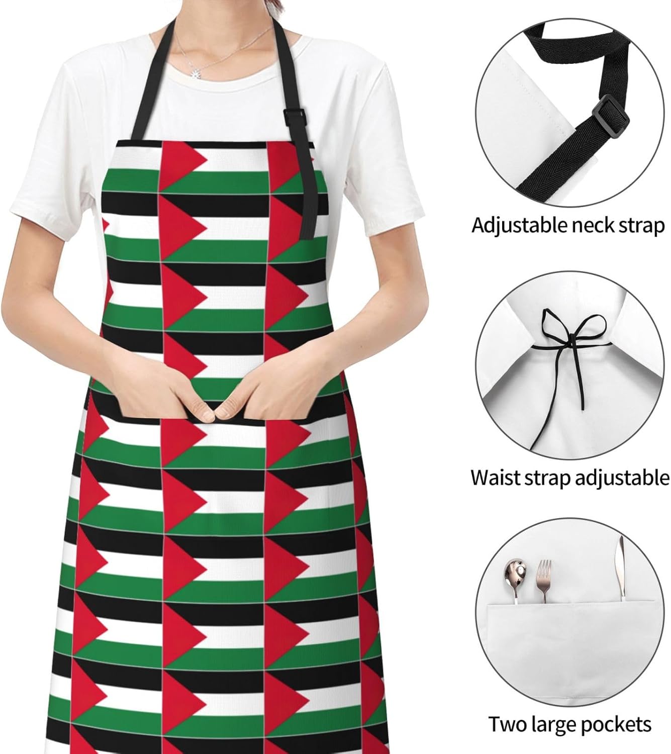 Palestine flag print Waterproof chef's apron with pocket apron for kitchen cooking baking barbecue and gardening