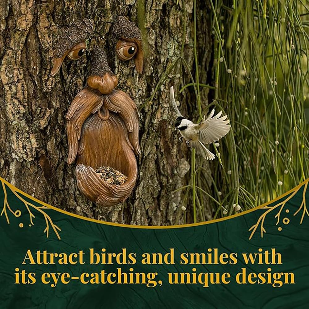 GOLDY&WENDY Tree Face Bird Feeder Resin Yard Art Garden Tree Faces Ornament Decoration Outdoor