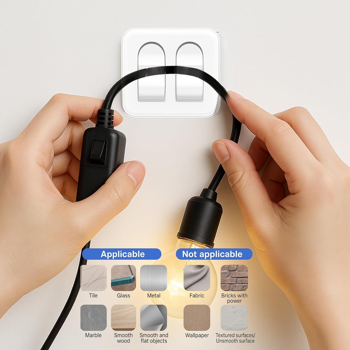 Outdoor Garden Lights Hooks 25-Pcs: Waterproof UV-Resistant Light Clips with Adhesive Strips for Spring Summer Wedding Party String Lights - No Damage, Tools-Free Sticky Clip for Holiday Patio Decor