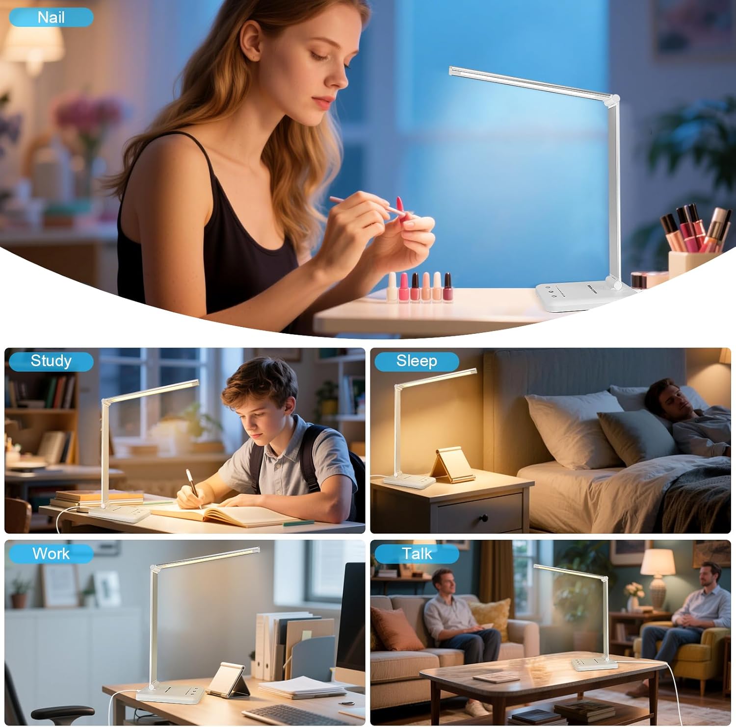 White crown LED Desk Lamp Dimmable Table Lamp Reading Lamp with USB Ch