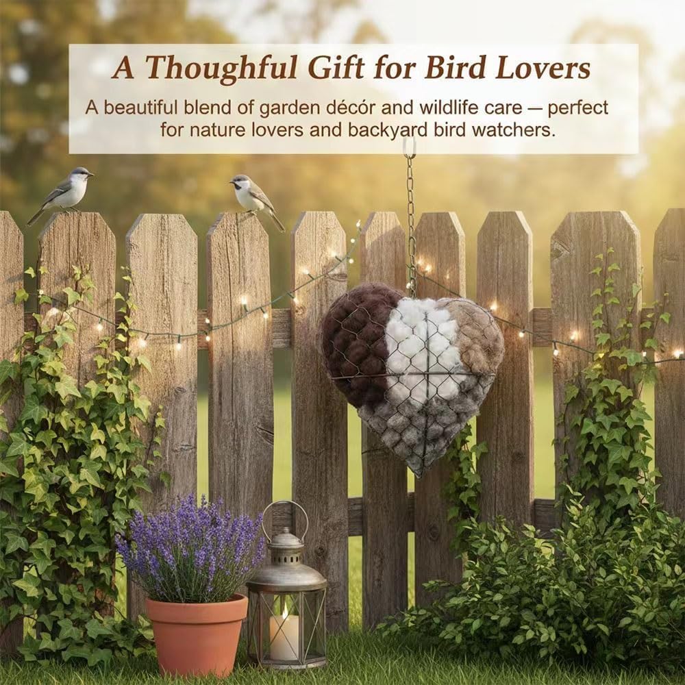 Handmade Fiber Bird Nesting Heart, Birds Nests Material Holder, Winter
