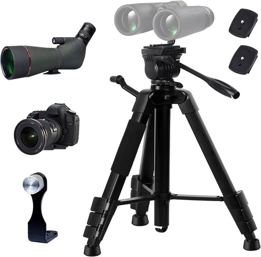 Binocular Tripod, Spotting Scope Tripod Stand with Binocular Adapter and 2 QR Plates, Travel Camera Stand, Compatible with Binoculars/Spotting Scope/Camera/Telescope/Astronomy Binoculars/DSLR