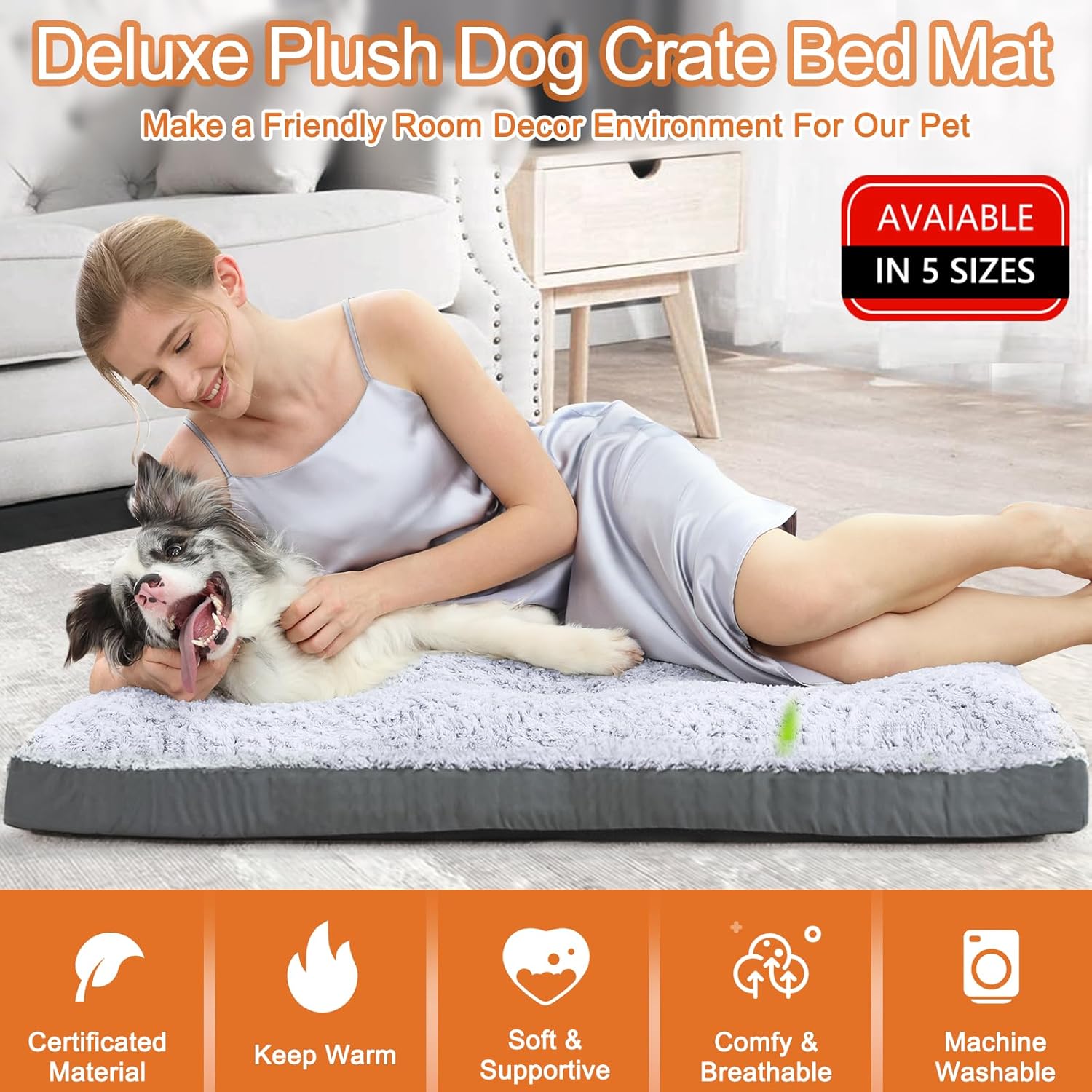 POCBLUE Deluxe Washable Dog Bed for Large Dogs Dog Crate Mat 35 Inch C
