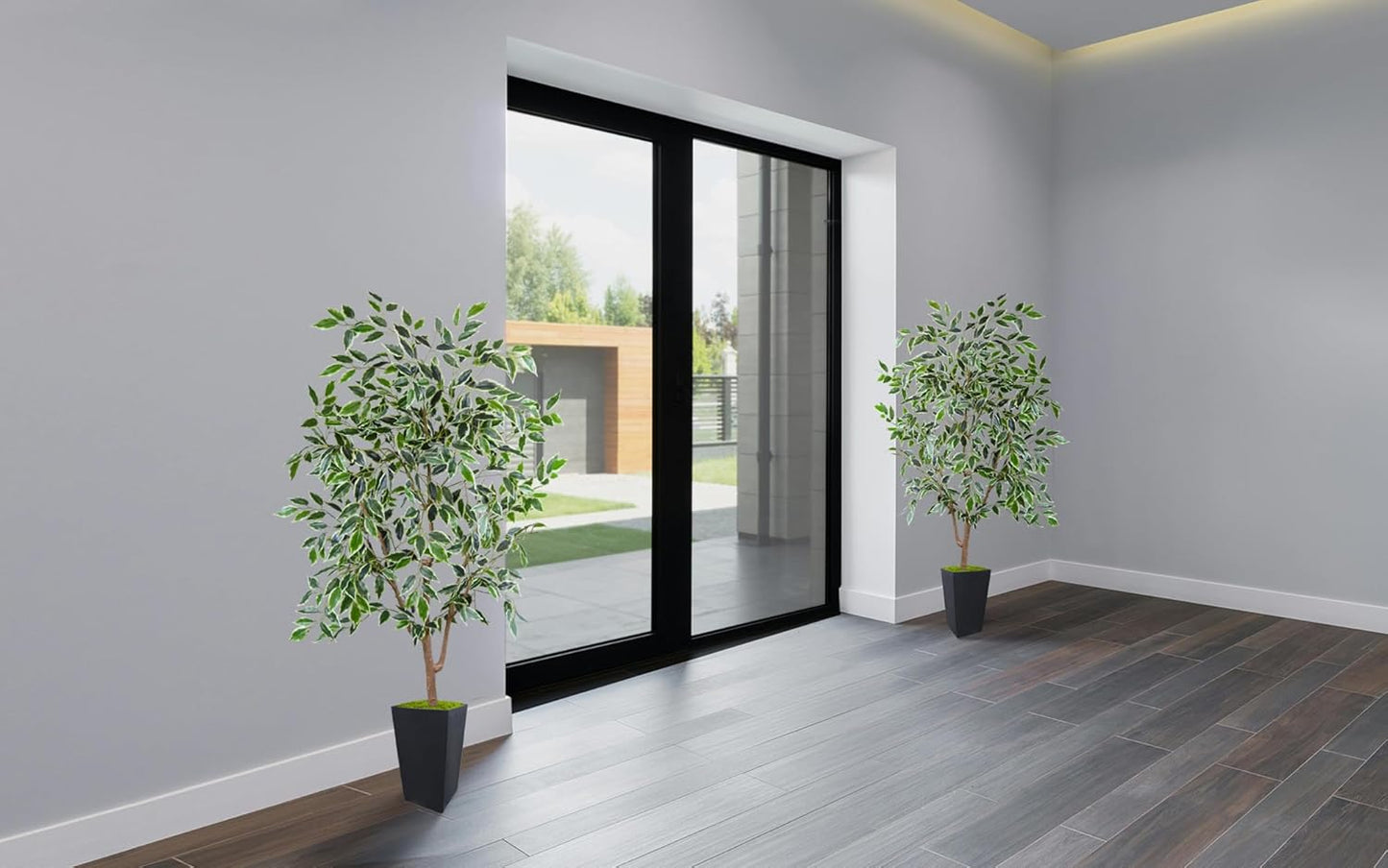 Artificial Ficus Plant 5ft, Fake Tree with Black Tall Planter, Faux Ficus Leaves Trees in Pot, Artificial Floor Plants for Home Living Room Office Bedroom Foyer Porch Decor Indoor