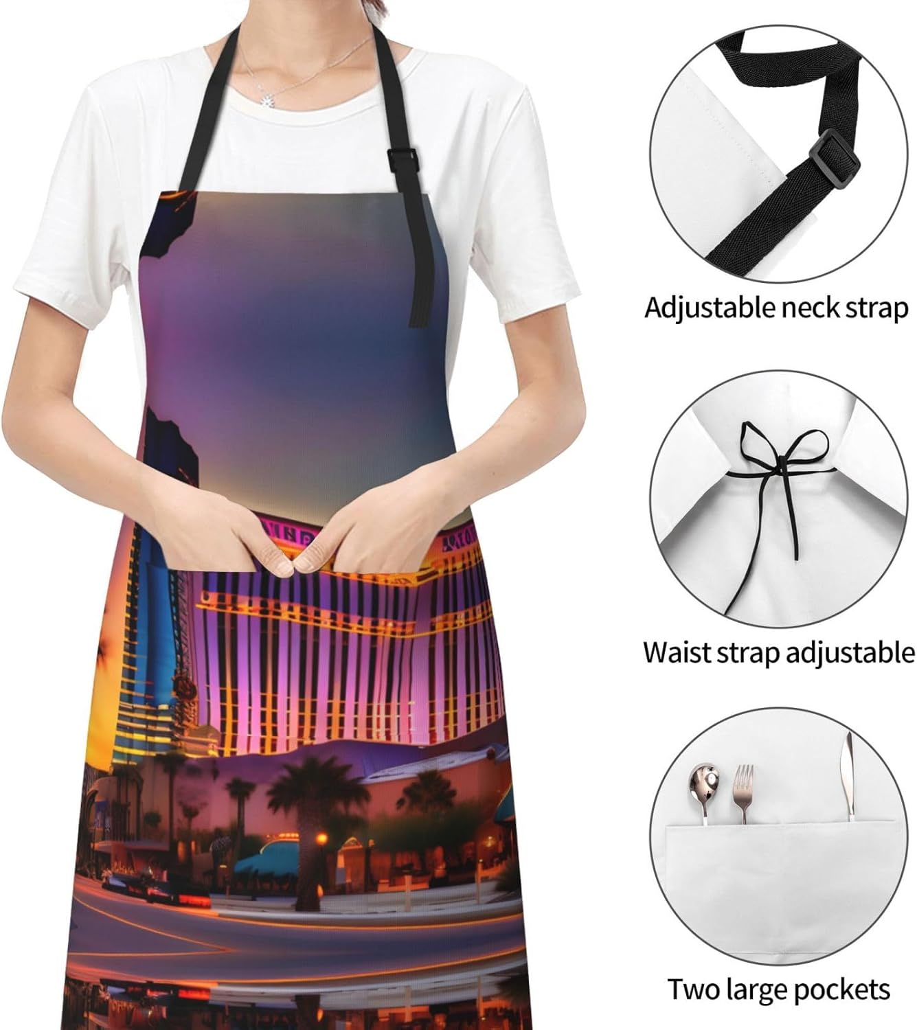 Las Vegas Sunset 1 Print Laundry apron 28x33 In Waterproof Kitchen Apron with Pockets for Cooking Baking