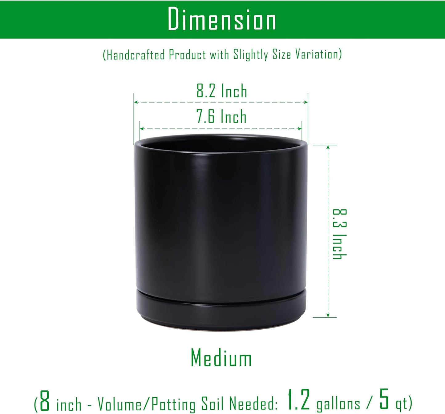 D'vine Dev 8.2 Inch Ceramic Planter Pot with Drainage Hole and Saucer,
