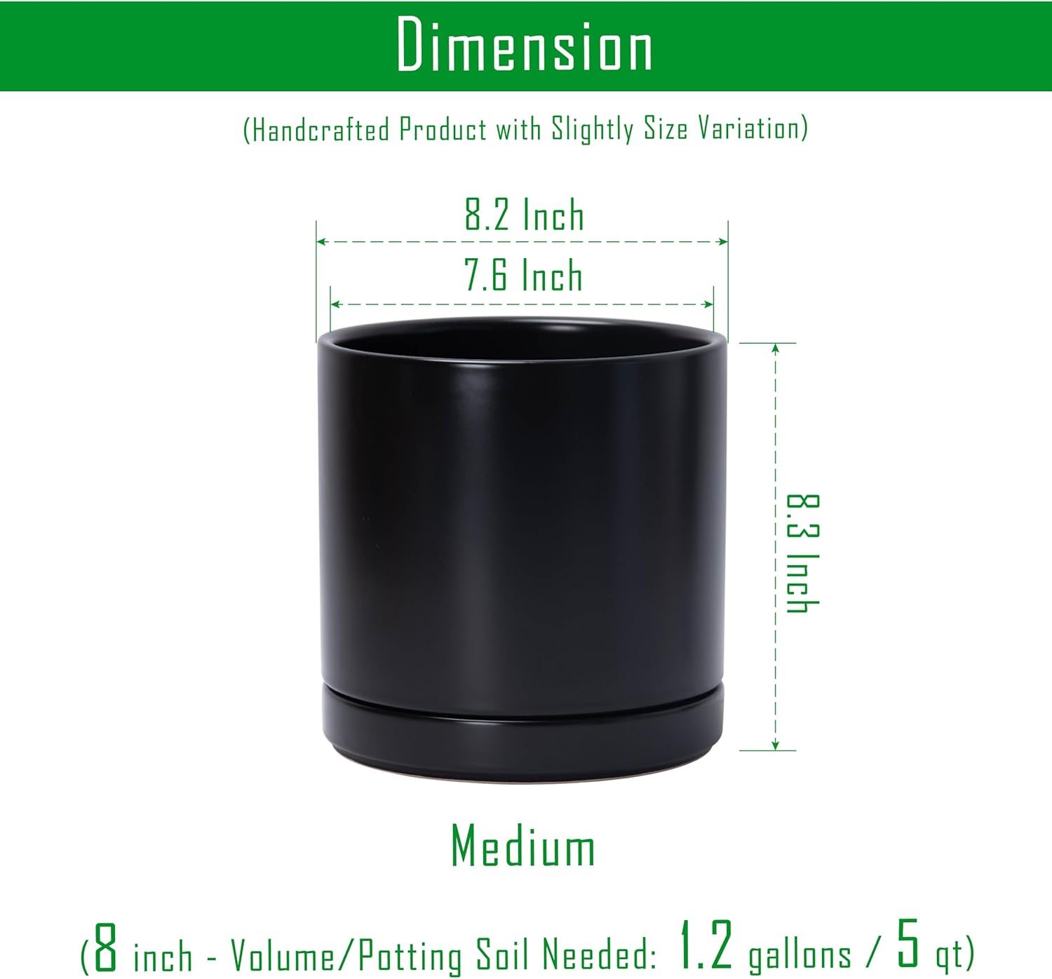 D'vine Dev 8.2 Inch Ceramic Planter Pot with Drainage Hole and Saucer,