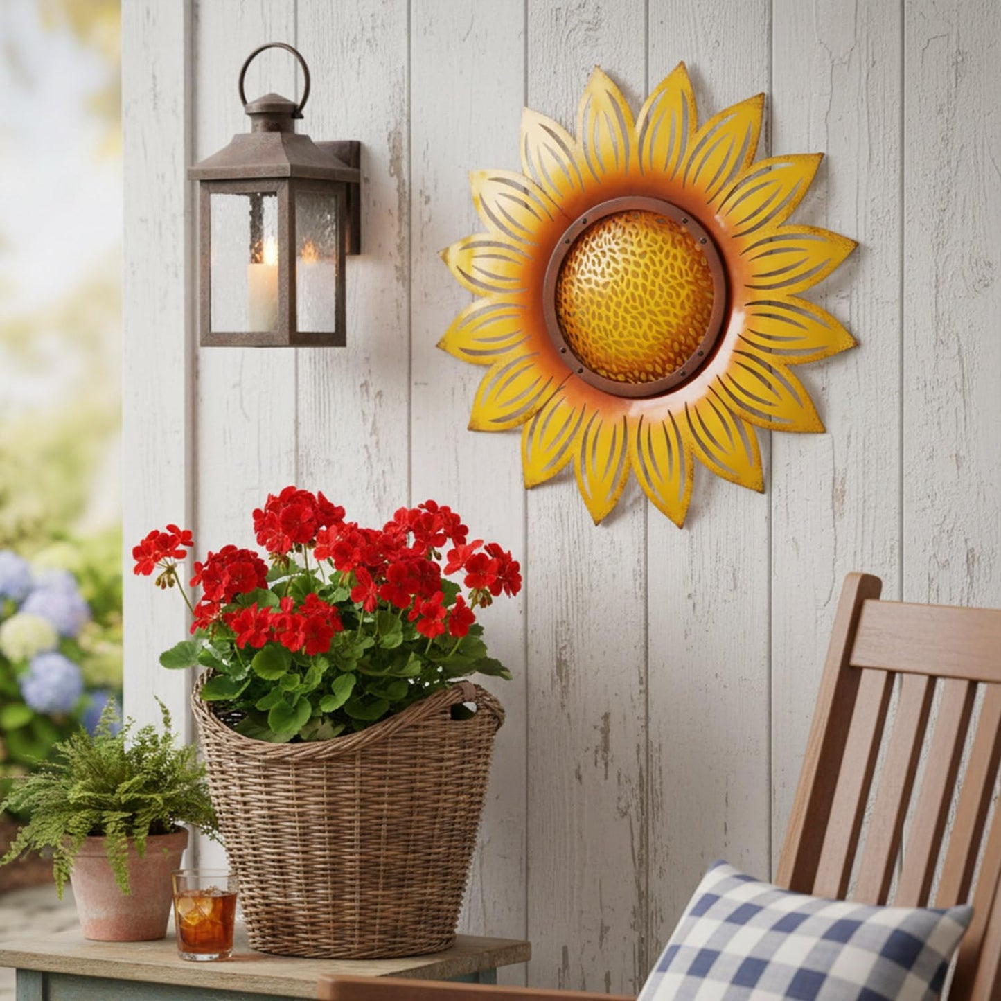JJALIGHTS Metal Sunflower Decor Outdoor Wall Art -23 Inch Larger Size Metal Flower Wall Decor for Patio Garden Fence Home Bedroom Living Room Kitchen Bathroom, Thoughtful Gift, Housewarming Gift