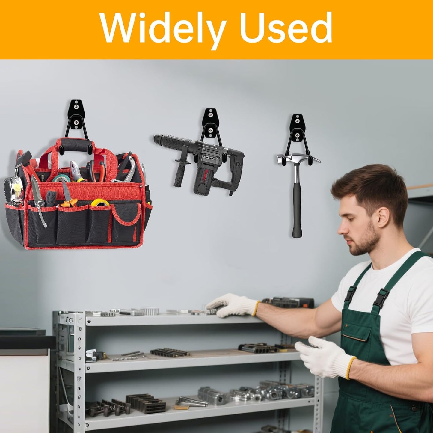 WIN&YING 6 Pack Steel Garage Storage Hooks, Heavy Duty Wall Mounted Storage Hanger, Anti-Slip Tool Organizer for Hanging Ladders, Hose, Bulk Items, Power and Garden