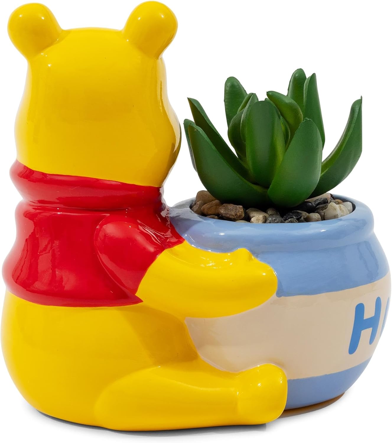 Silver Buffalo Disney Winnie The Pooh Hunny Pot 5-Inch Ceramic Mini Planter with Artificial Succulent | Cute Flower Pot, Faux Indoor Plants