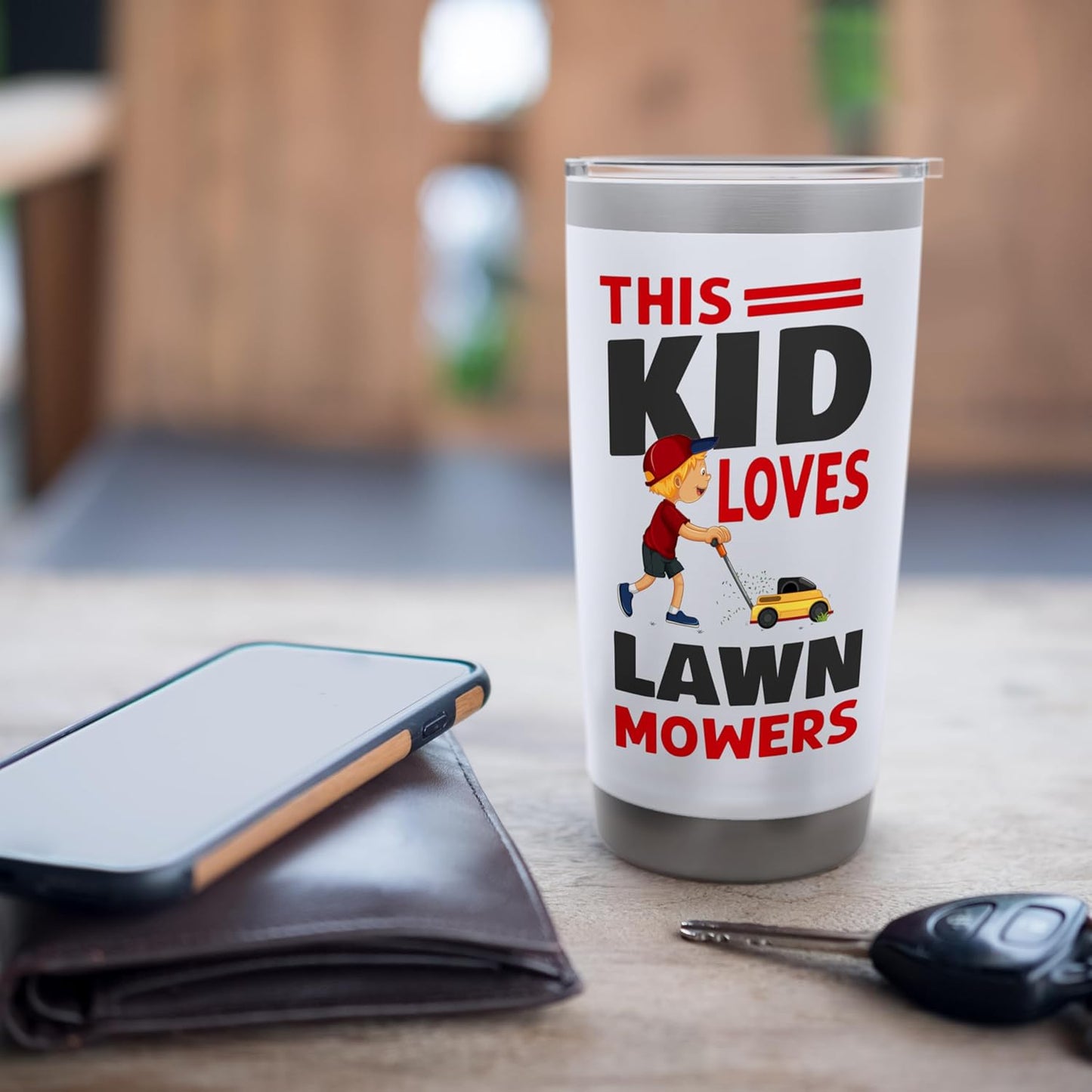 Lawn Mower Mowing Dad Father Landscaper This Kid Loves Lawn Stainless Steel Insulated Tumbler