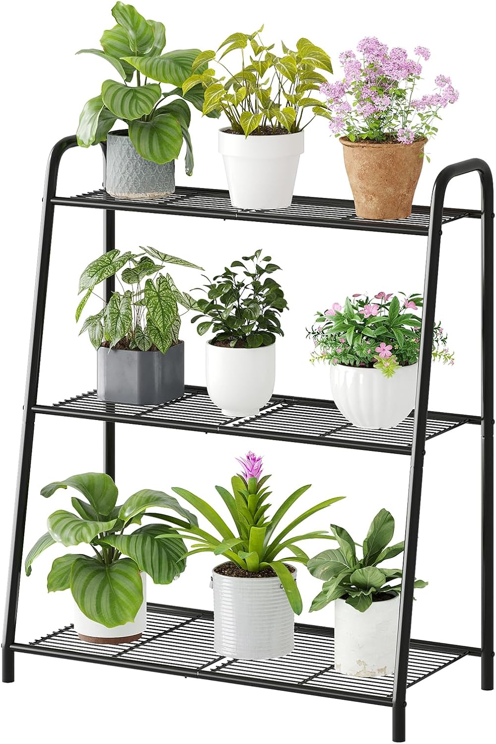 3-Tier Corner Plant Stand, Metal Black Flower Pot Rack, Indoor Outdoor