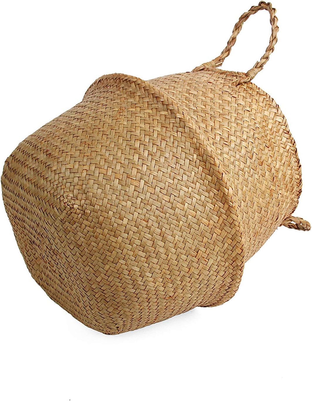 Woven Seagrass Belly Basket for Storage, Plant Pot, Laundry, Picnic and Grocery Basket with Handle (Large, Original)