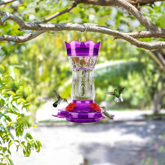 2 Pack Hummingbird Feeders for Outdoors, Built-in Ant Moat & Leakproof, XAROO Glass Hummingbird Feeder with 4 Bee Guard Feeding Ports, Outdoor Garden Décor, 15OZ, Purple