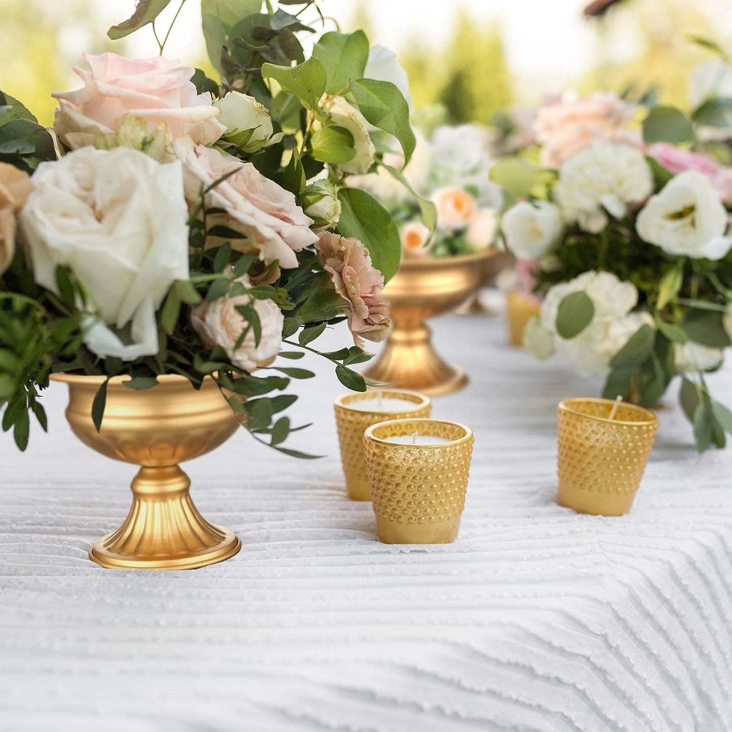 6 Pieces Mini Sized Metal Urn Planter Wedding Centerpieces Vase Gold Flower Vase Compote Vase Pedestal Vase 4.72 Inch Tall Home Flower Stand Small Plant Pots for Birthday Anniversary Ceremony