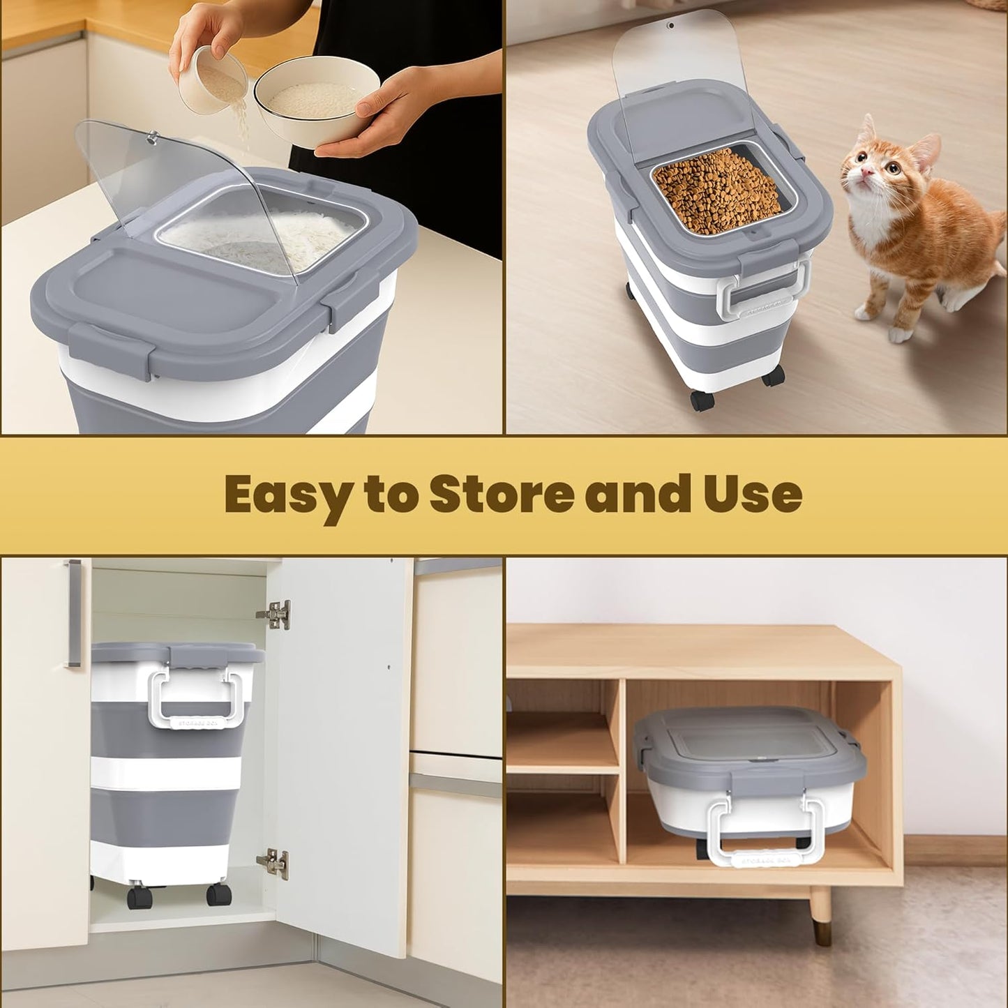 HOYTAMDA 25-35Lbs Rice Container,Collapsible Airtight Food Storage Con