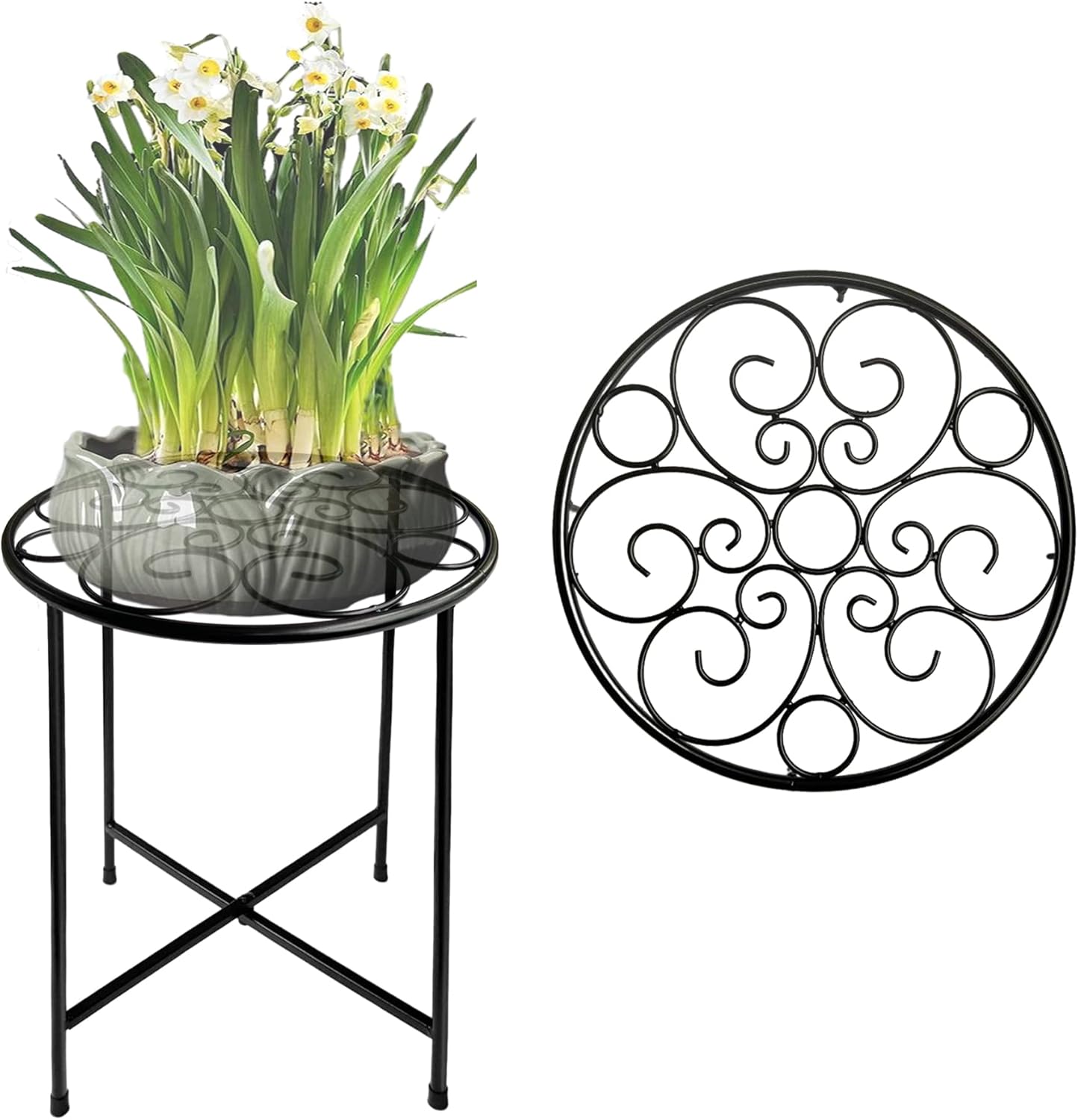 Plant Stand, 15'' Tall Indoor Outdoor Set of 1, Retro Design Round, Ru