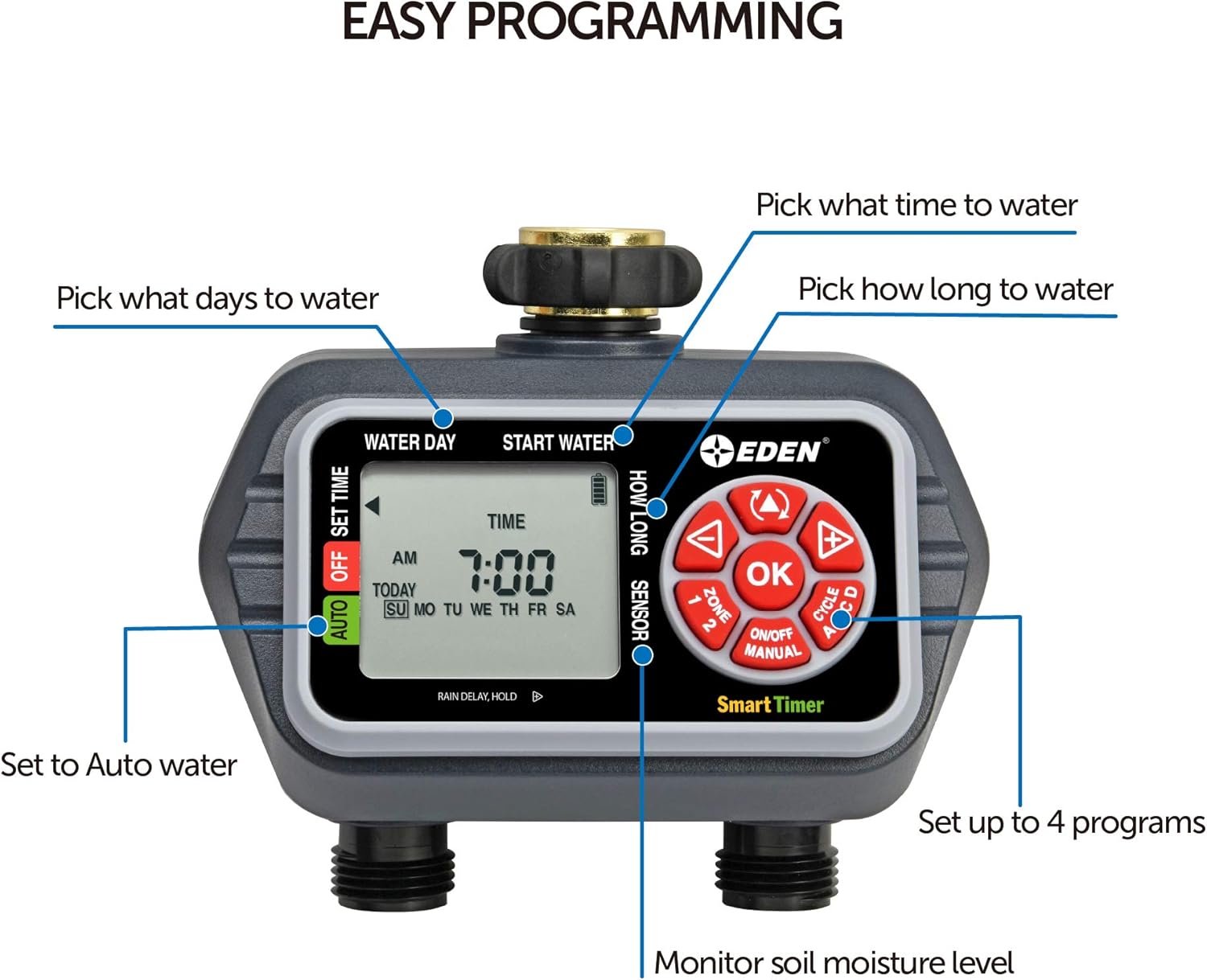 Eden 93412 Programmable Digital Water Timer 2-Zone, Compatible with Wi