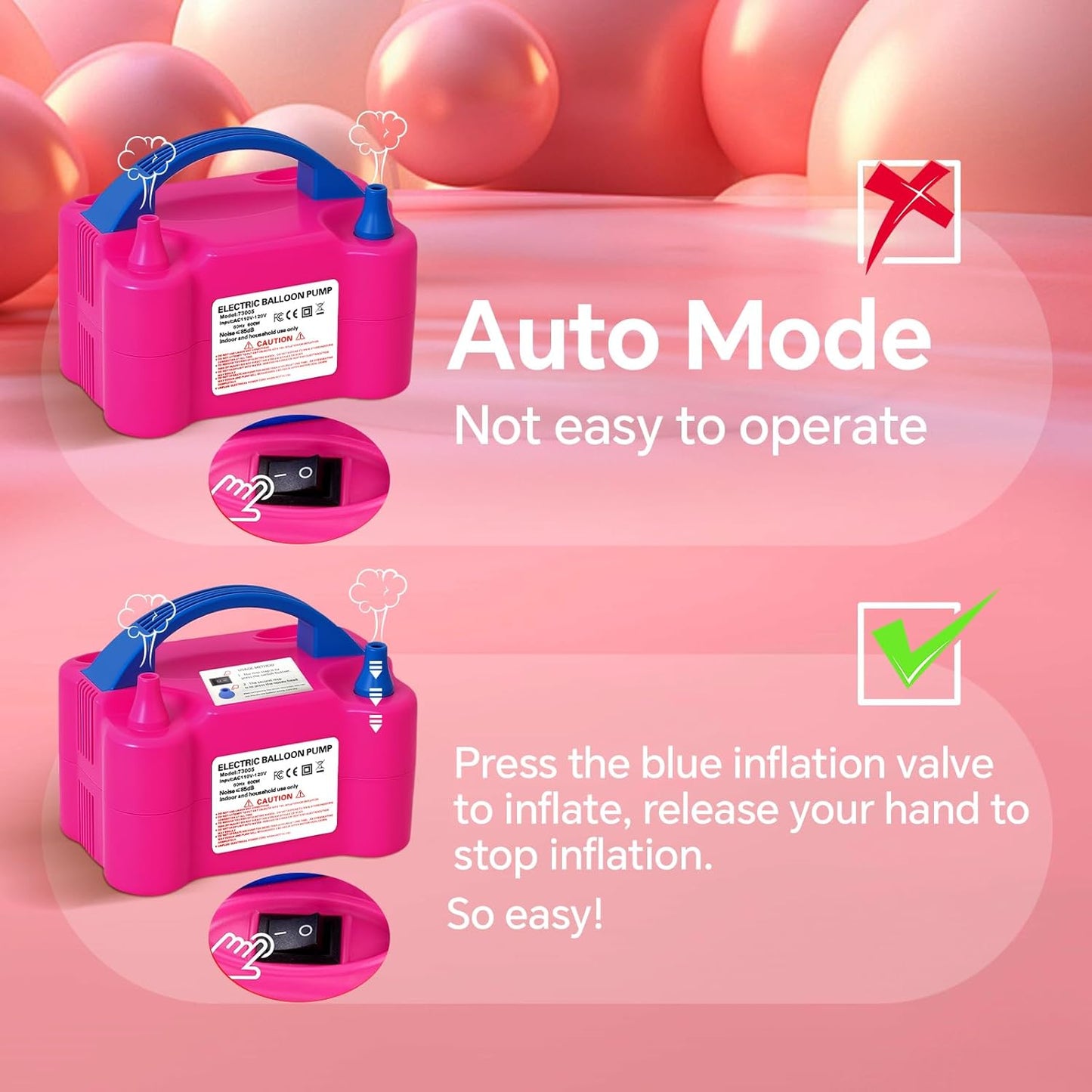 Electric Balloon Pump,110V 600W Portable Dual Nozzles Balloon Pump,Air Pump Balloon Blower for Party Decorations with Tying Tool