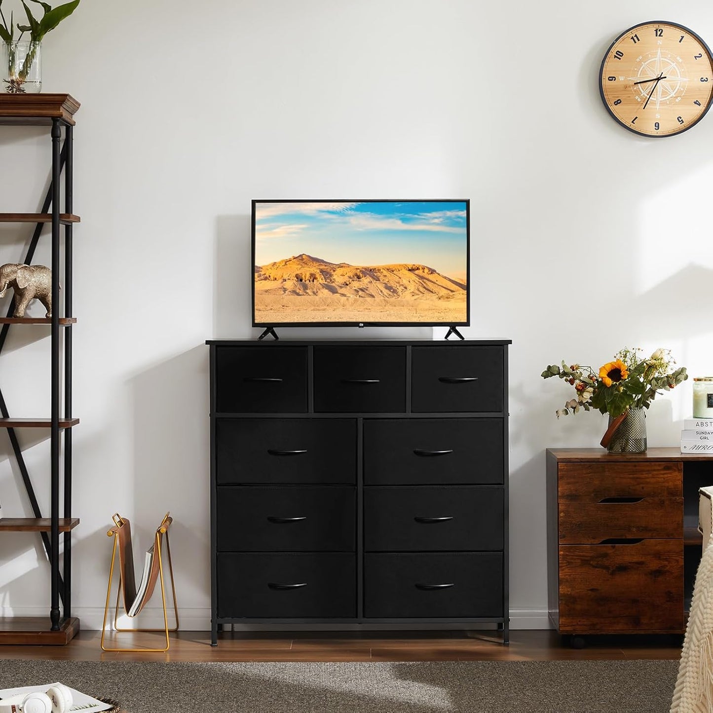 Dresser for Bedroom with 9 Drawers, Anti-Tip Tall Fabric Chests Storag